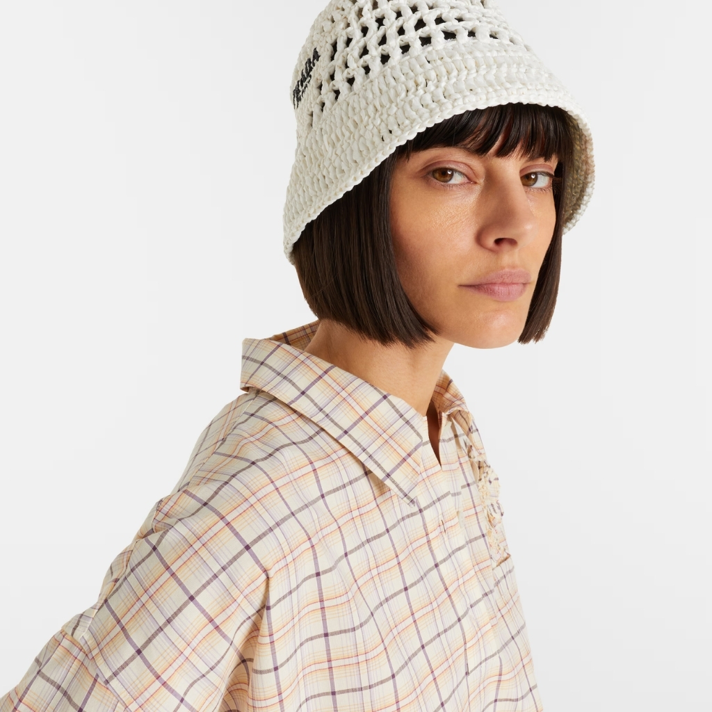 Prada Crochet Bucket Hat Raffia White 1HC137 2A2T F0009 - Image 7