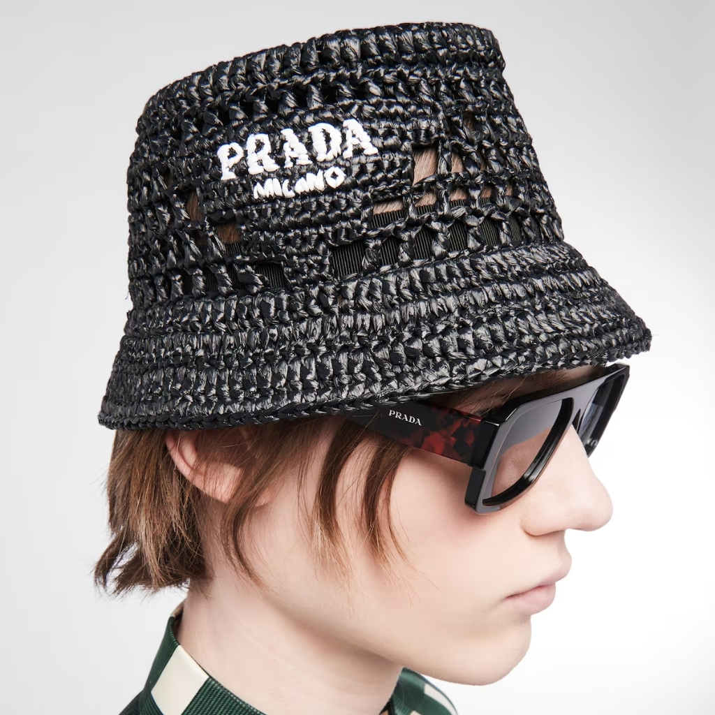 Prada Crochet Bucket Hat Raffia Black 2HC137 2A2T F0002 - Image 8