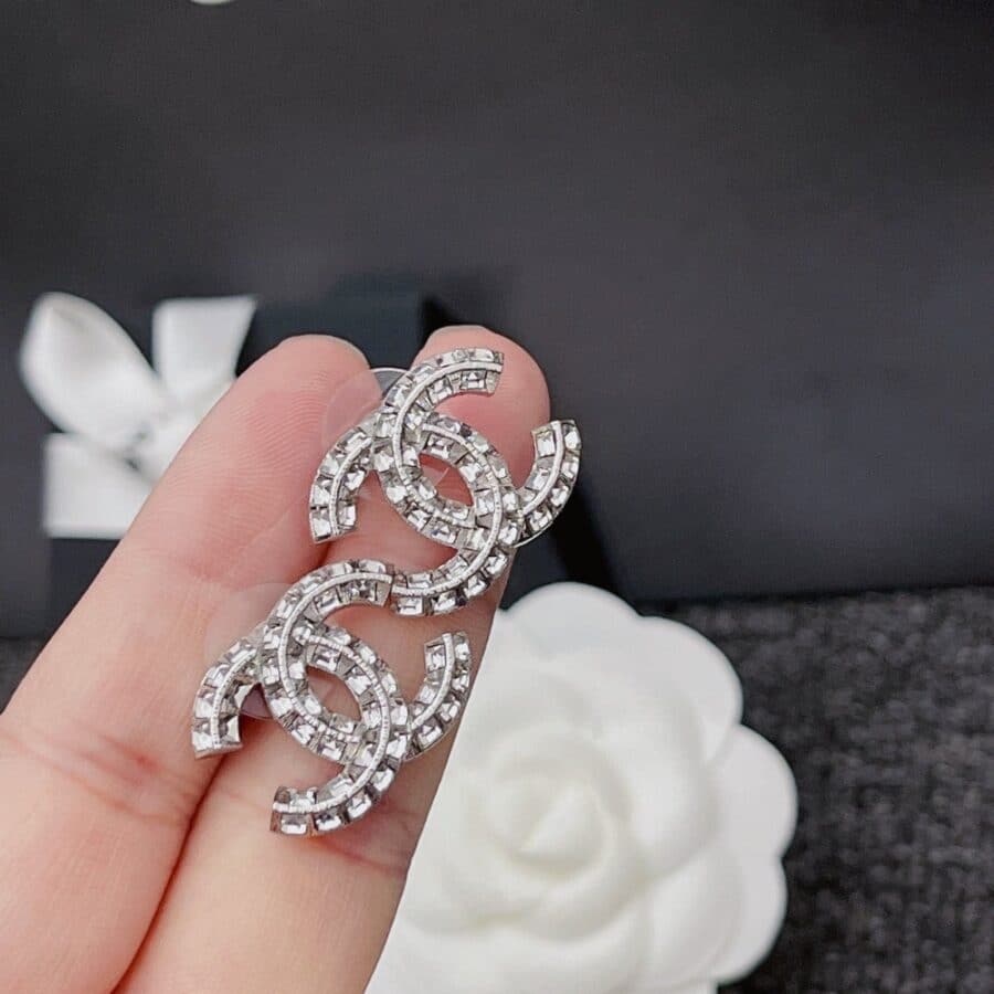 Alternative view of Chanel Cc Crystal Stud Earrings Metal Silver