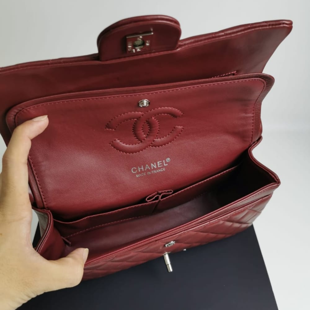 Chanel Medium Classic Flap Bag Silver Hardware Burgundy 25Cm A01113 - Image 5