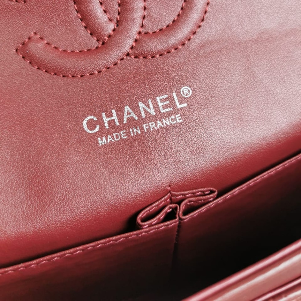 Chanel Medium Classic Flap Bag Silver Hardware Burgundy 25Cm A01113 - Image 6