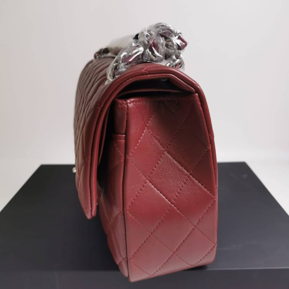 Chanel Medium Classic Flap Bag Silver Hardware Burgundy 25Cm A01113 - Image 8