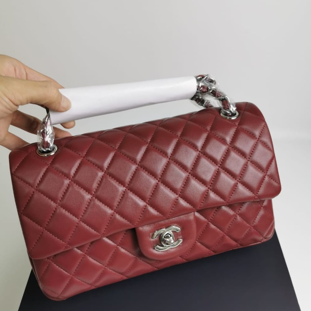 Chanel Medium Classic Flap Bag Silver Hardware Burgundy 25Cm A01113 - Image 4