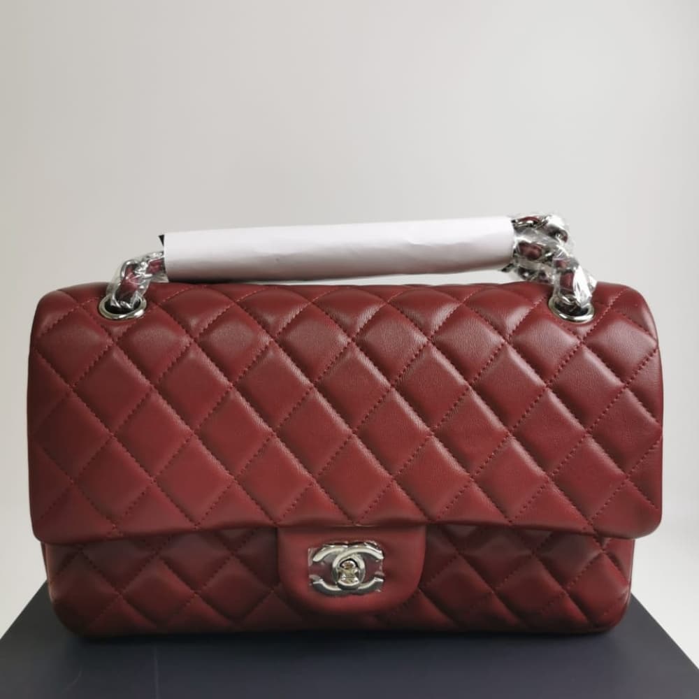 Chanel Medium Classic Flap Bag Silver Hardware Burgundy 25Cm A01113 - Image 2