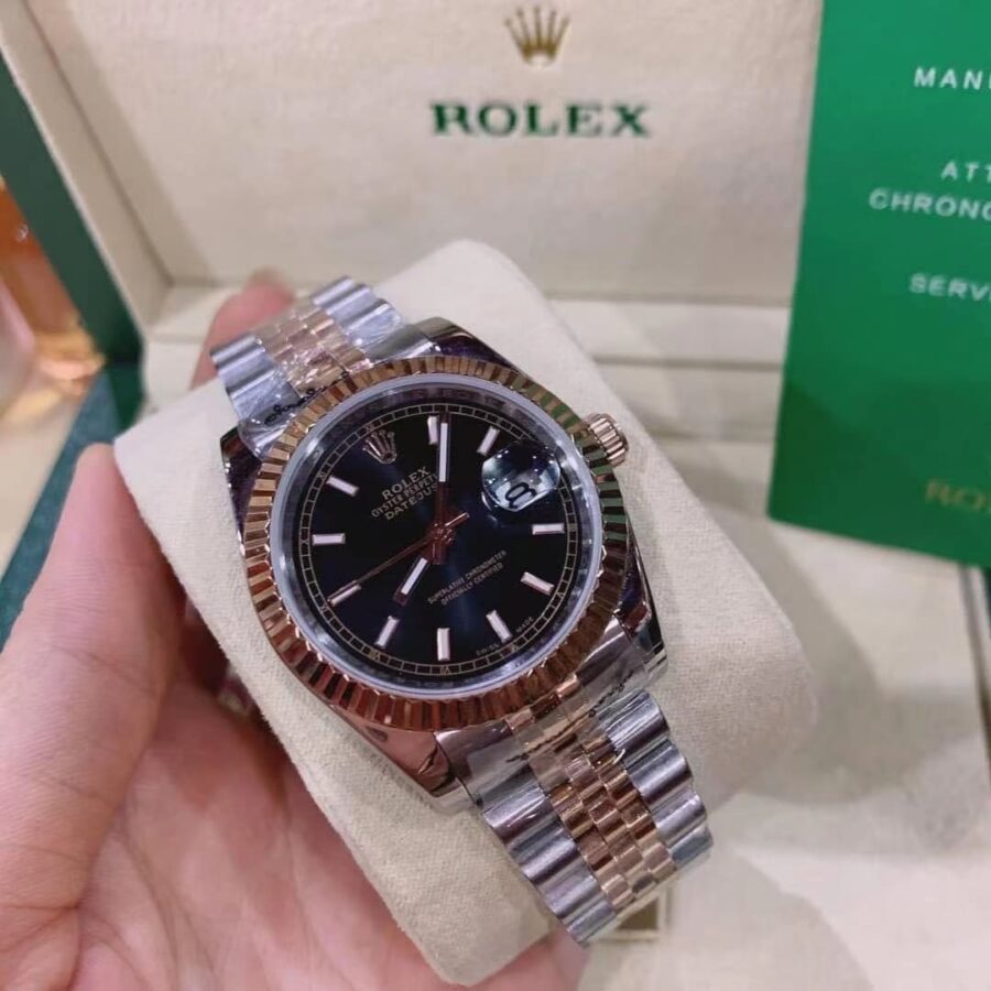 Alternative view of Rolex Oyster Perpetual Datejust Black Dial With Silver And Everose Gold Strap 36mm 116231