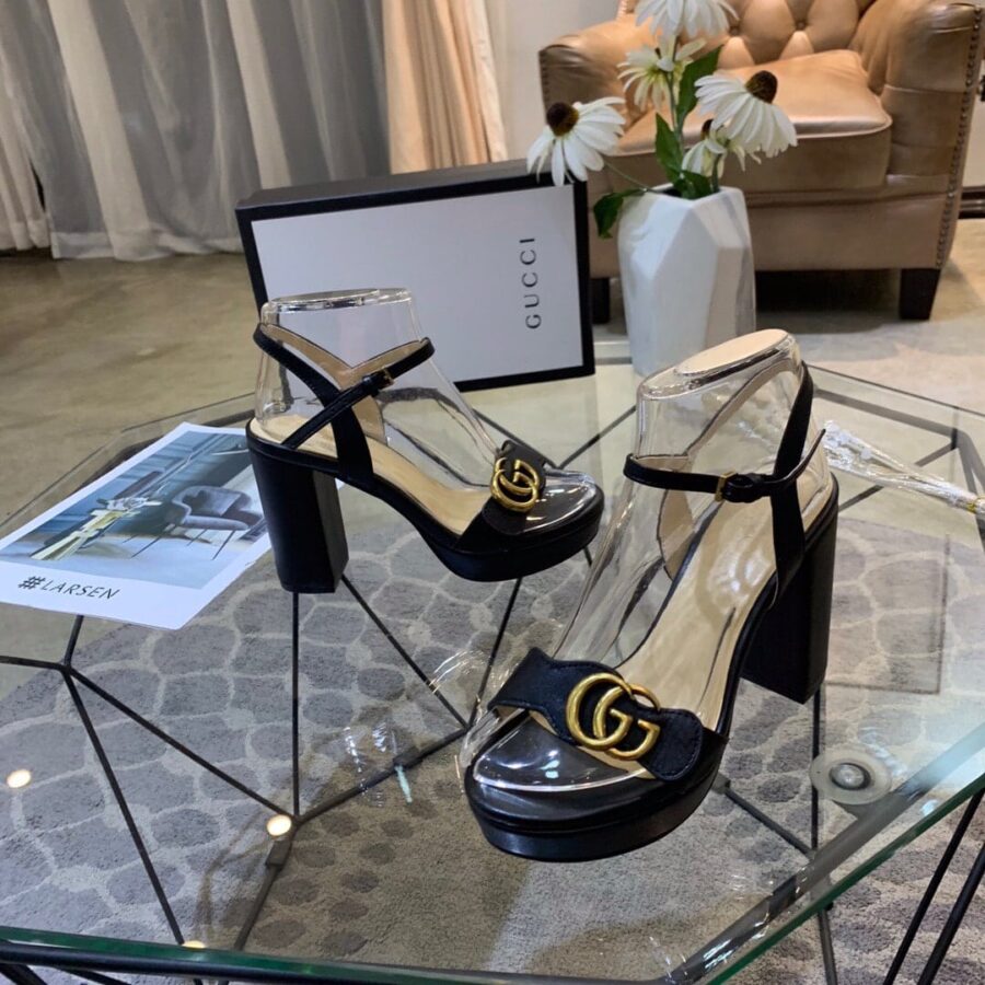 Alternative view of Gucci Gg Leather Heeled Sandal Black