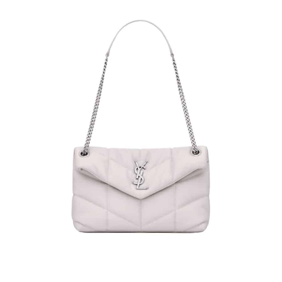 Saint Laurent Puffer Small In White Leather Silver Hardware 29cm