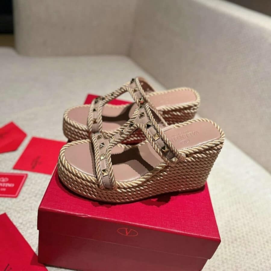 Alternative view of Valentino Garavani Rockstud Wedge Sandal Dark Pink