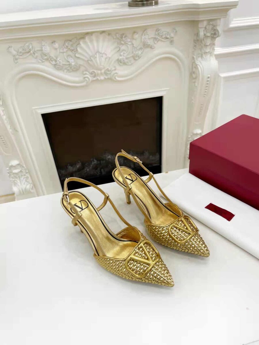 Alternative view of Valentino Garavani Vlogo Woven Leather Slingback Pumps Gold