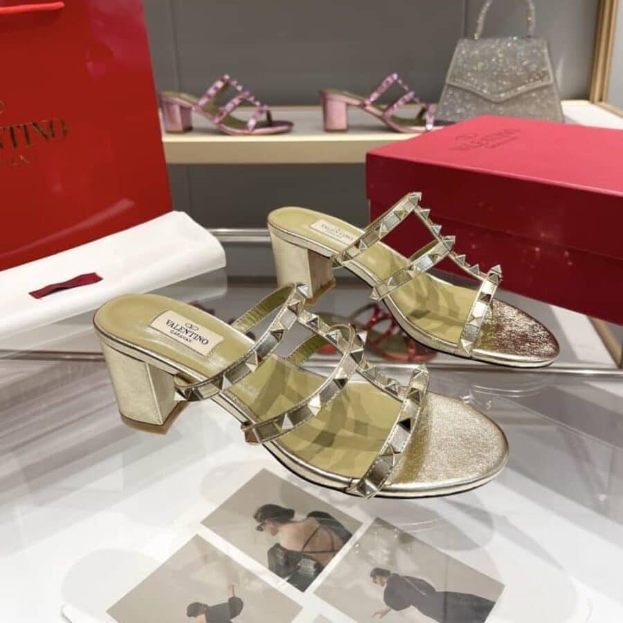Alternative view of Valentino Garavani Rockstud Slide Sandal In Laminated Nappa Gold 60mm 6W2S0C47QKH I8M