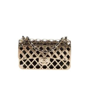 Chanel Metallic Diamond Lined Black Leather Chain Flap Bag Gold 18Cm As2514 B05552 Nc533