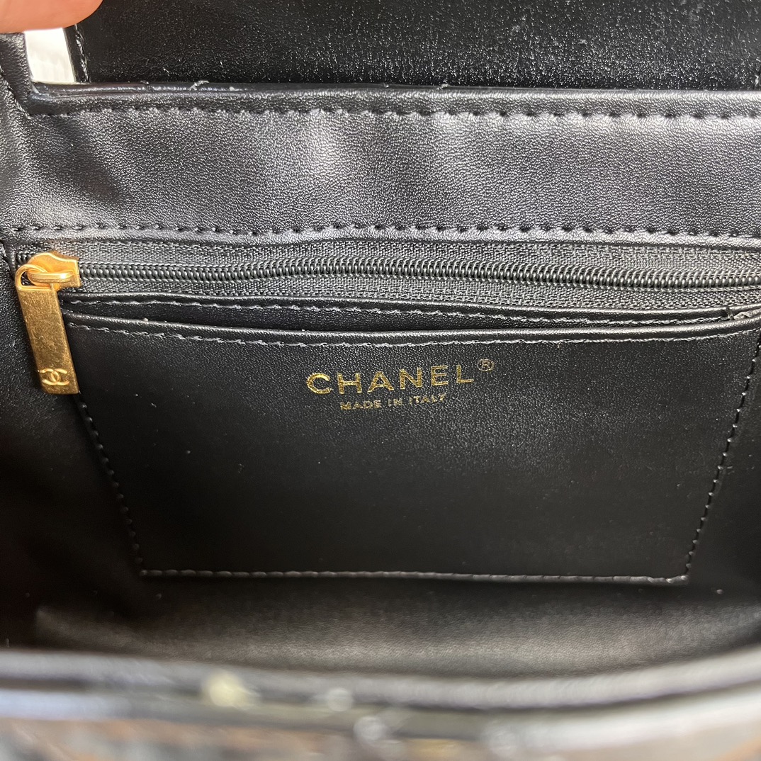 Chanel Kelly Mini Shopping Bag Shiny Aged Gold Tone Metal Black 19Cm AS4416 B14296 94305 - Image 8
