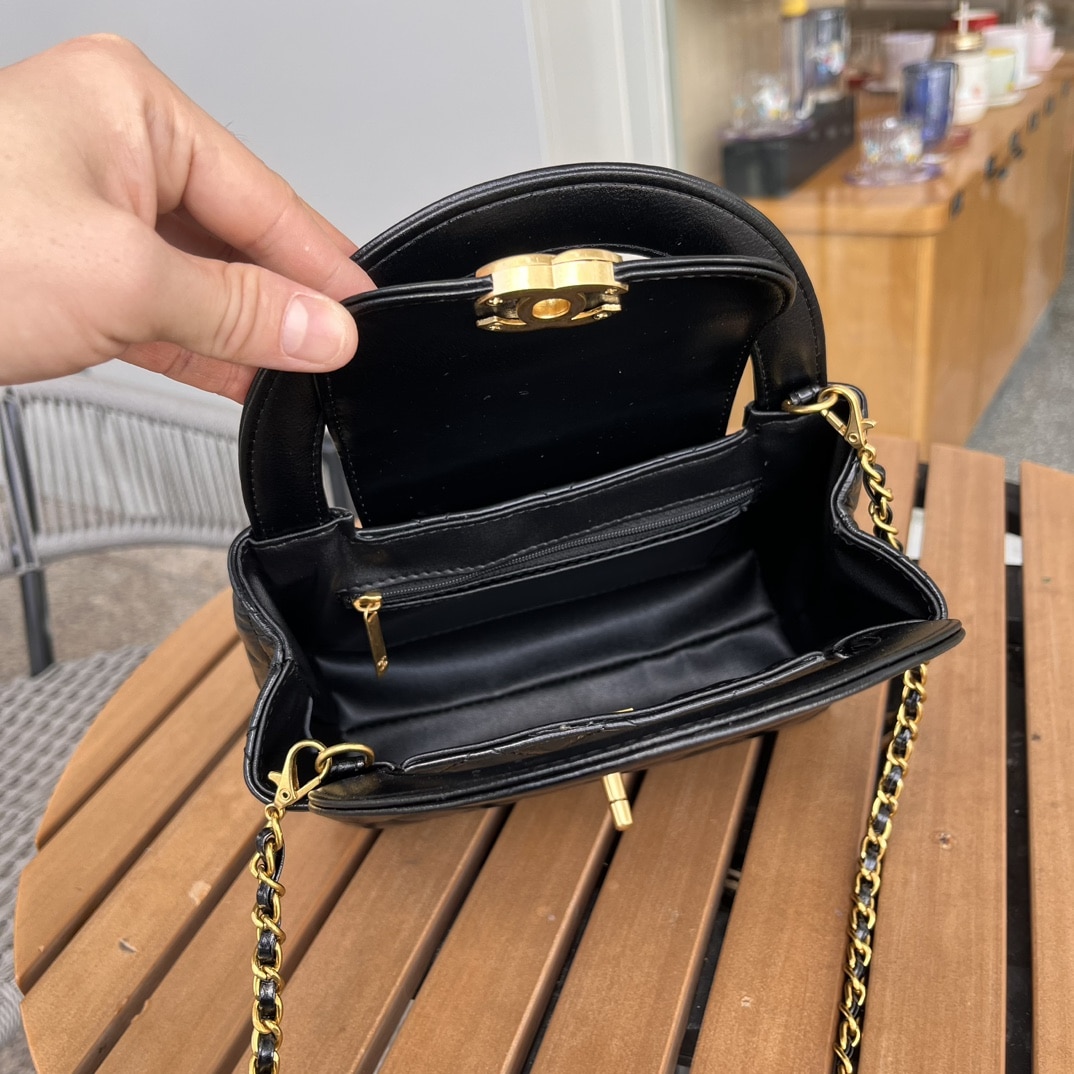 Chanel Kelly Mini Shopping Bag Shiny Aged Gold Tone Metal Black 19Cm AS4416 B14296 94305 - Image 5