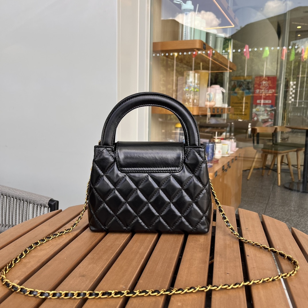 Chanel Kelly Mini Shopping Bag Shiny Aged Gold Tone Metal Black 19Cm AS4416 B14296 94305 - Image 3