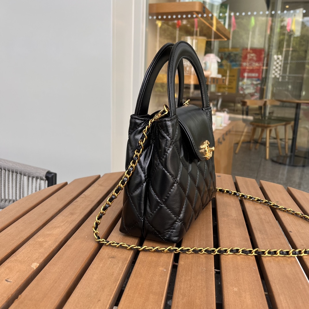 Chanel Kelly Mini Shopping Bag Shiny Aged Gold Tone Metal Black 19Cm AS4416 B14296 94305 - Image 4