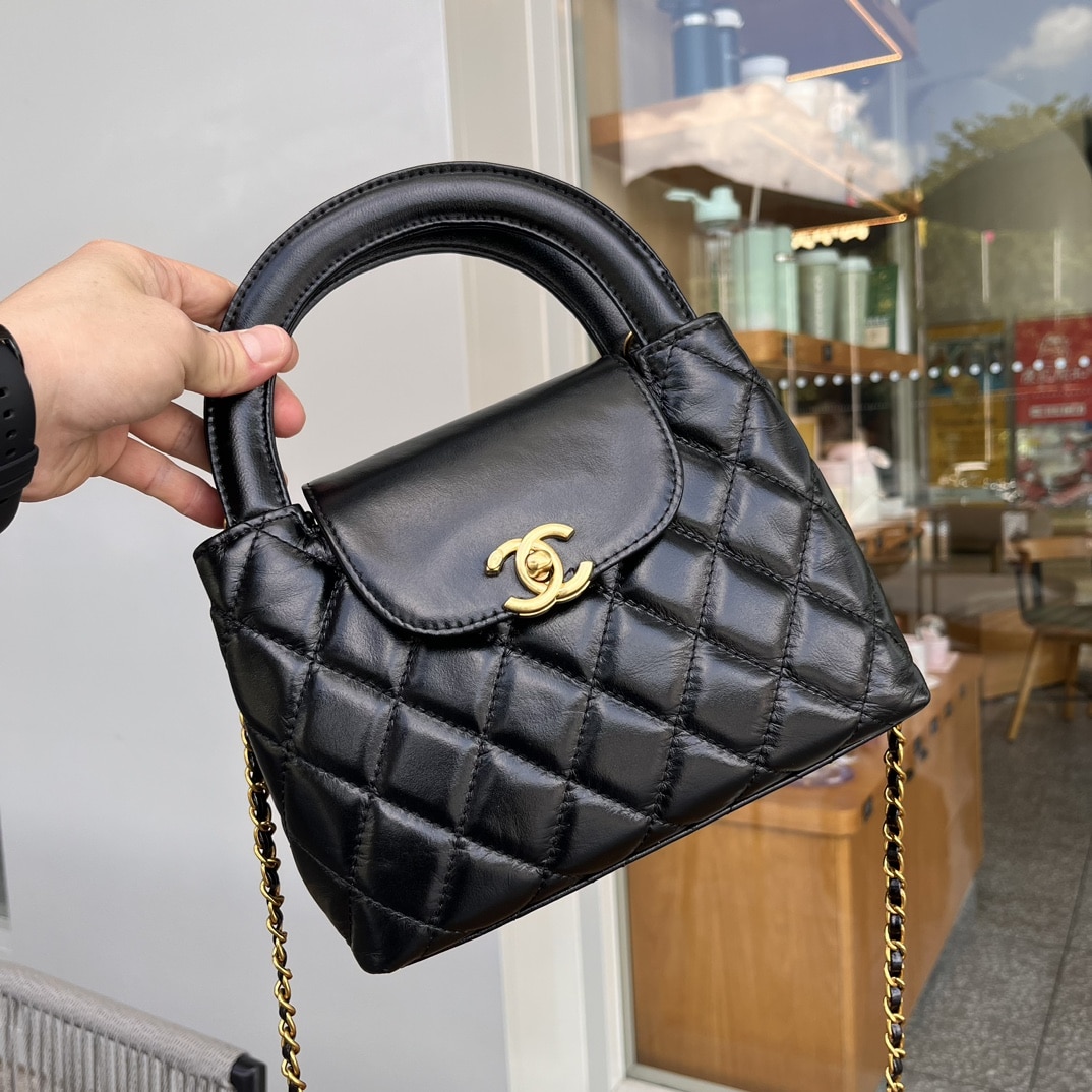Chanel Kelly Mini Shopping Bag Shiny Aged Gold Tone Metal Black 19Cm AS4416 B14296 94305 - Image 9