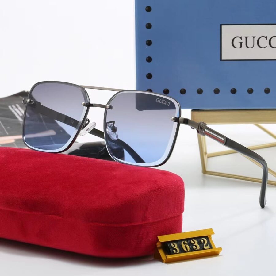 Alternative view of Gucci Square Gradient Vintage Gold Metal Sunglasses Blue
