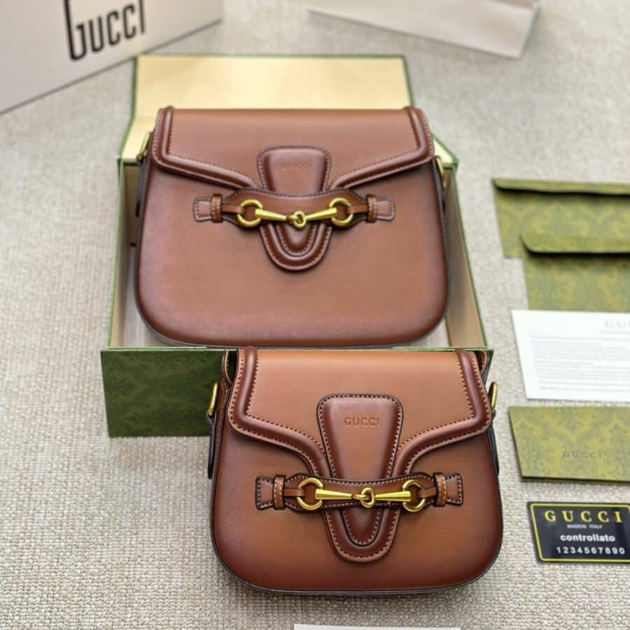 Alternative view of Gucci Lady Web Hand Stained Leather Shoulder Bag In Brown 25Cm 380573 B012A 2574