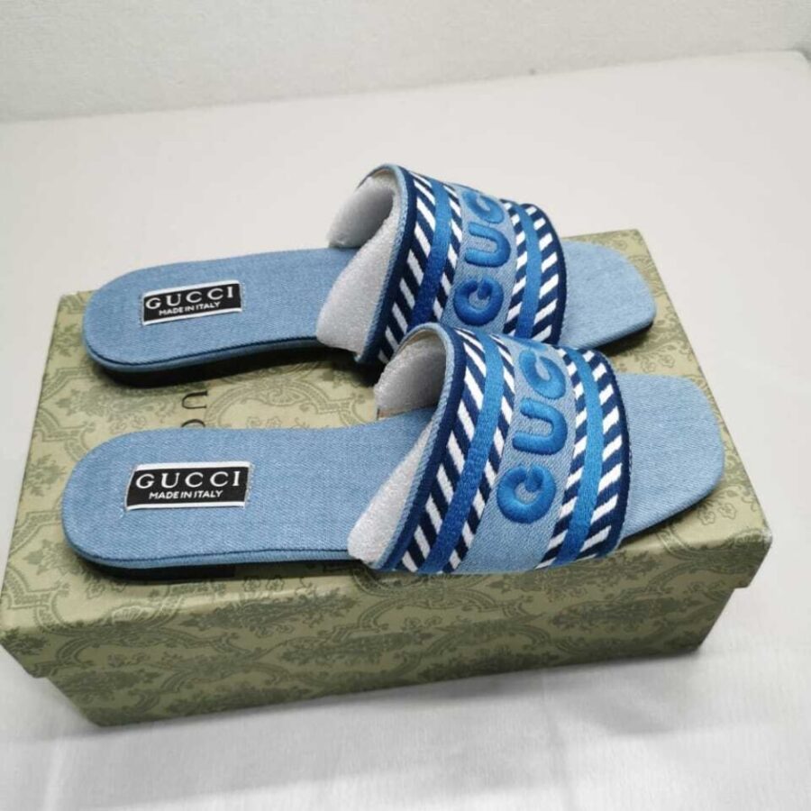 Alternative view of Gucci Women'S Slide Sandal With Gucci Script Light Blue Denim 771589 Fack3 4609