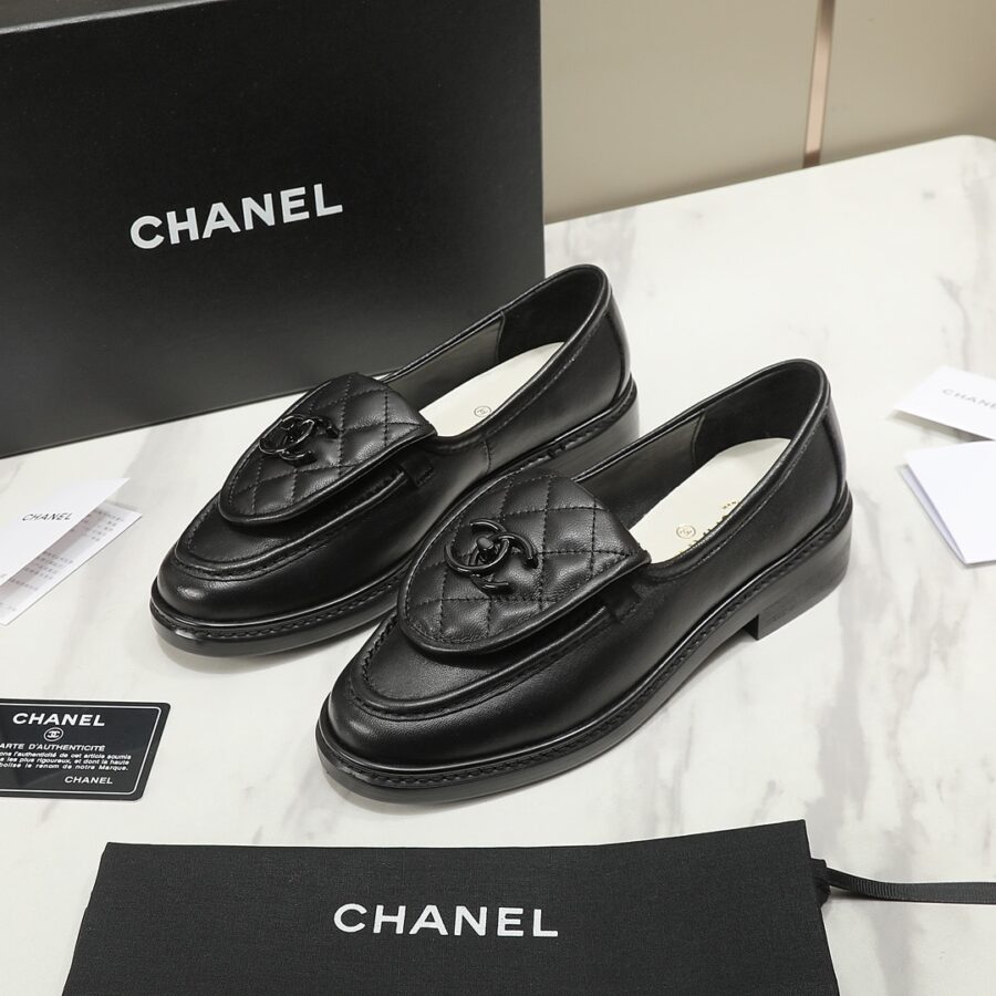 Alternative view of Chanel Cc Nib Turnlock Moccasins Flat Loafers Black