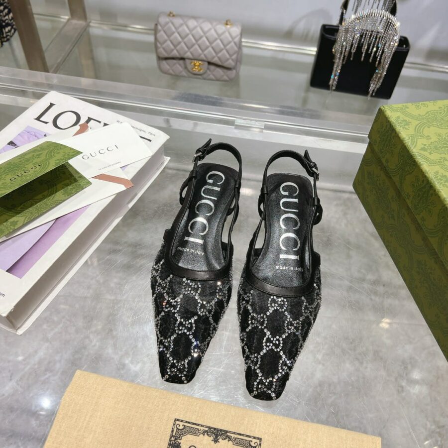 Alternative view of Gucci Gg Embellished Slingback Flats Black