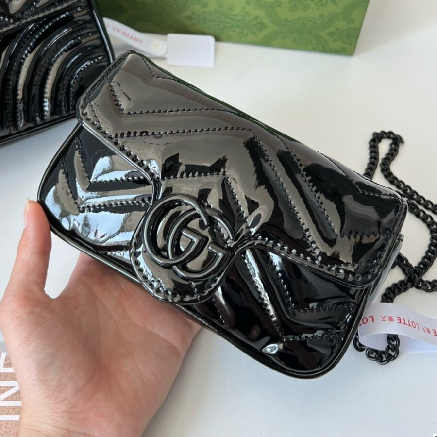 Alternative view of Gucci GG Marmont Patent Super Mini Bag Black Patent 17cm 476433 AACDE 1000