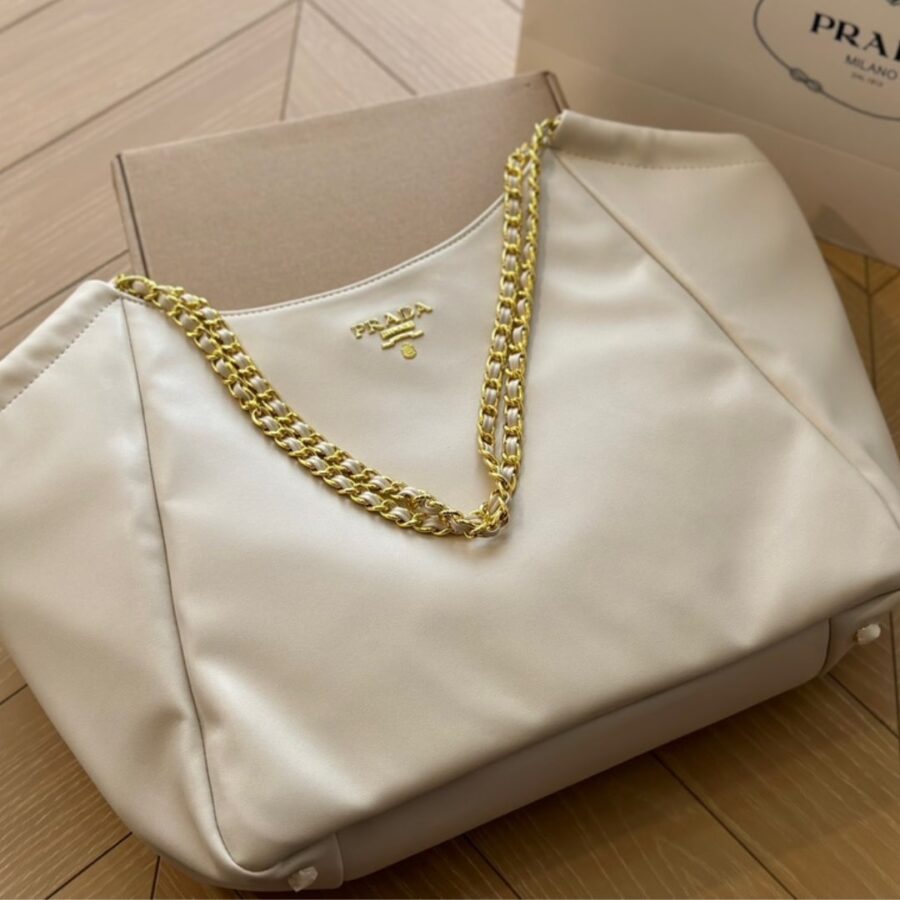 Alternative view of Prada Pomice Soft Leather Chain Tote Bag White 38Cm