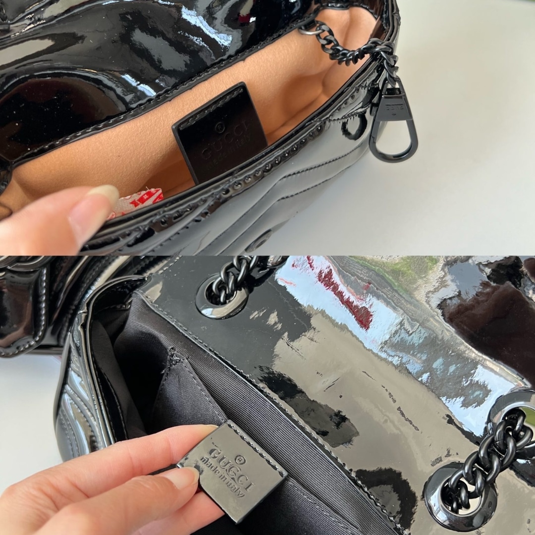 Gucci GG Marmont Patent Super Mini Bag Black Patent 17cm 476433 AACDE 1000 - Image 5
