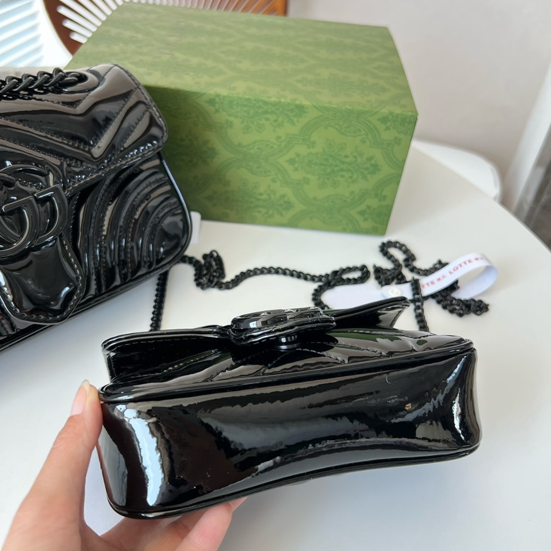 Gucci GG Marmont Patent Super Mini Bag Black Patent 17cm 476433 AACDE 1000 - Image 6