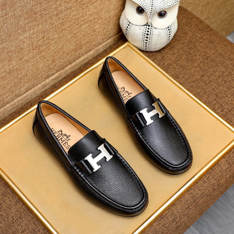 Alternative view of Hermes Men'S Loafer Moccasin Leather With H Silver Black