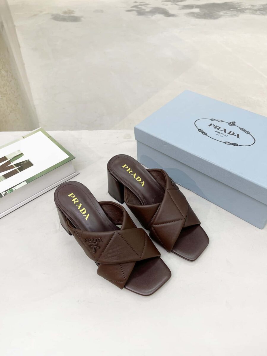 Alternative view of Prada Crossover Nappa Leather Sandals In Dark Brown