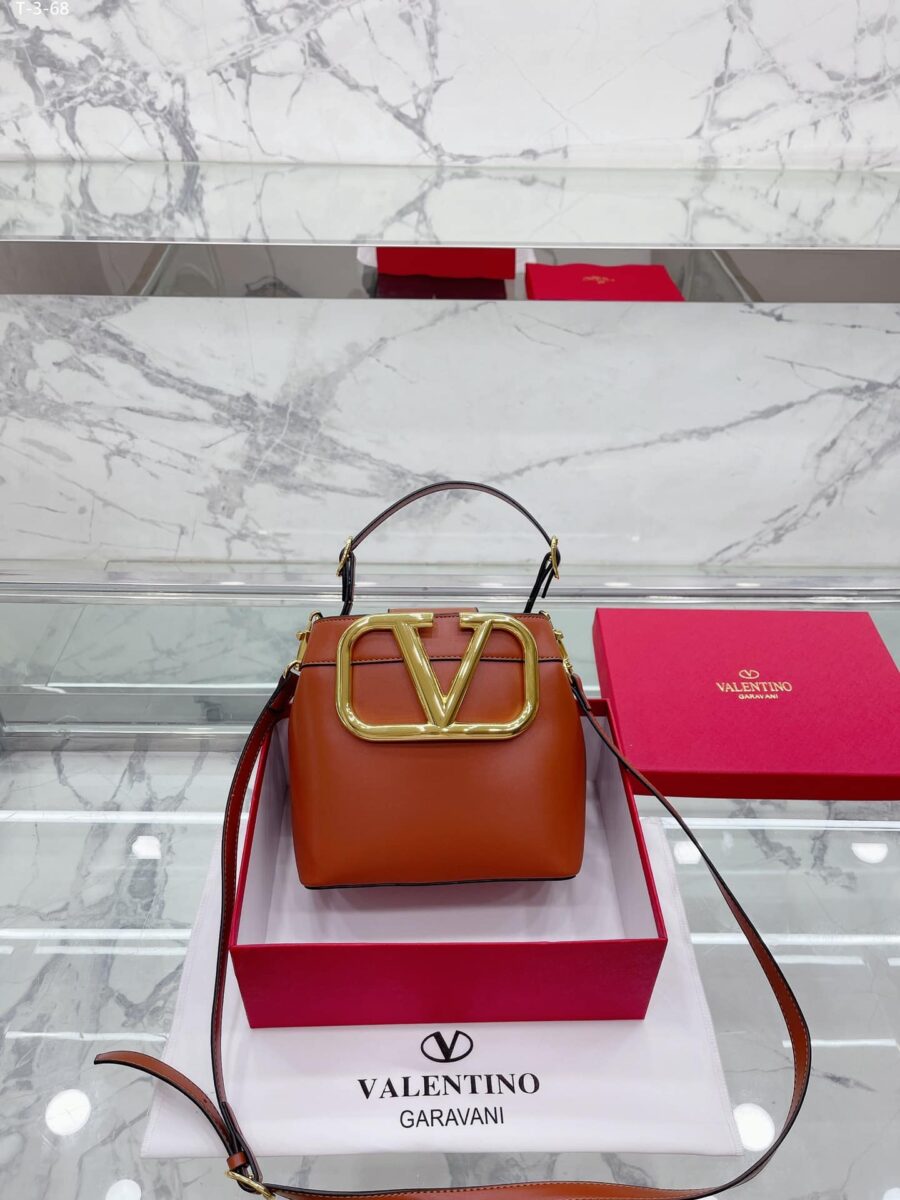Alternative view of Valentino Garavani Supervee Leather Bucket Bag Brown 20Cm