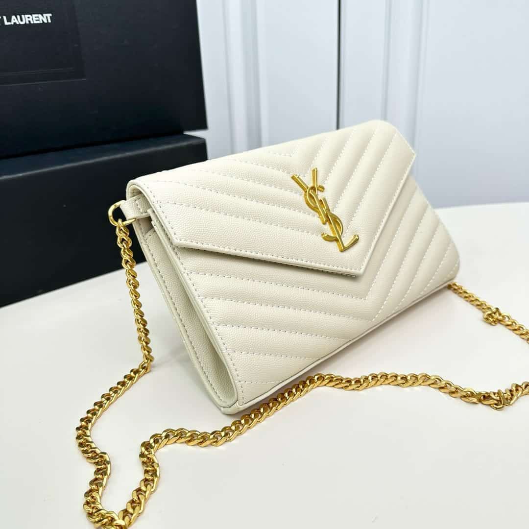 Saint Laurent Classic Cassandre Chain Wallet In Grain De Poudre Leather White 24Cm 377828BOW019207 - Image 3