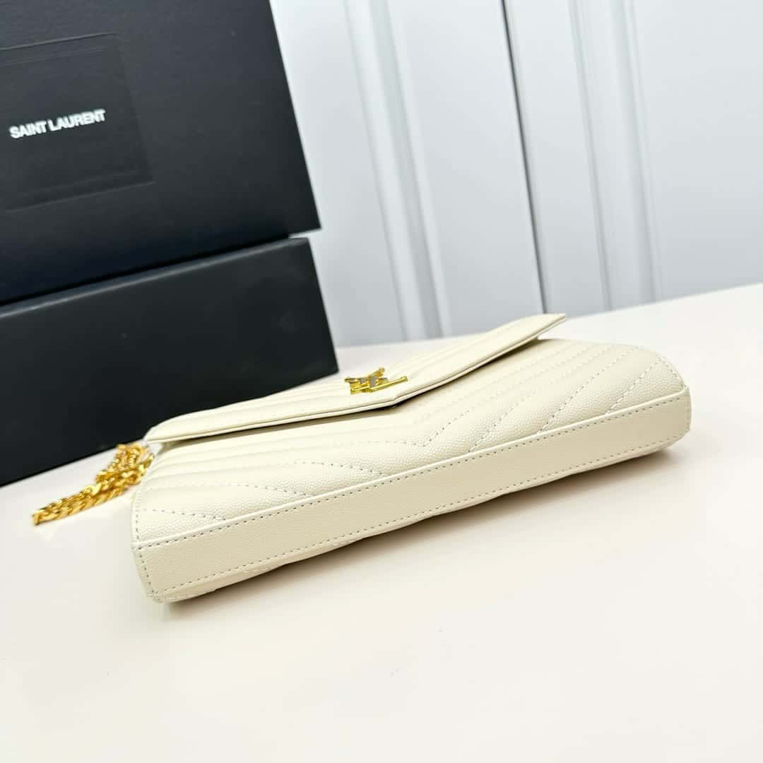 Saint Laurent Classic Cassandre Chain Wallet In Grain De Poudre Leather White 24Cm 377828BOW019207 - Image 5