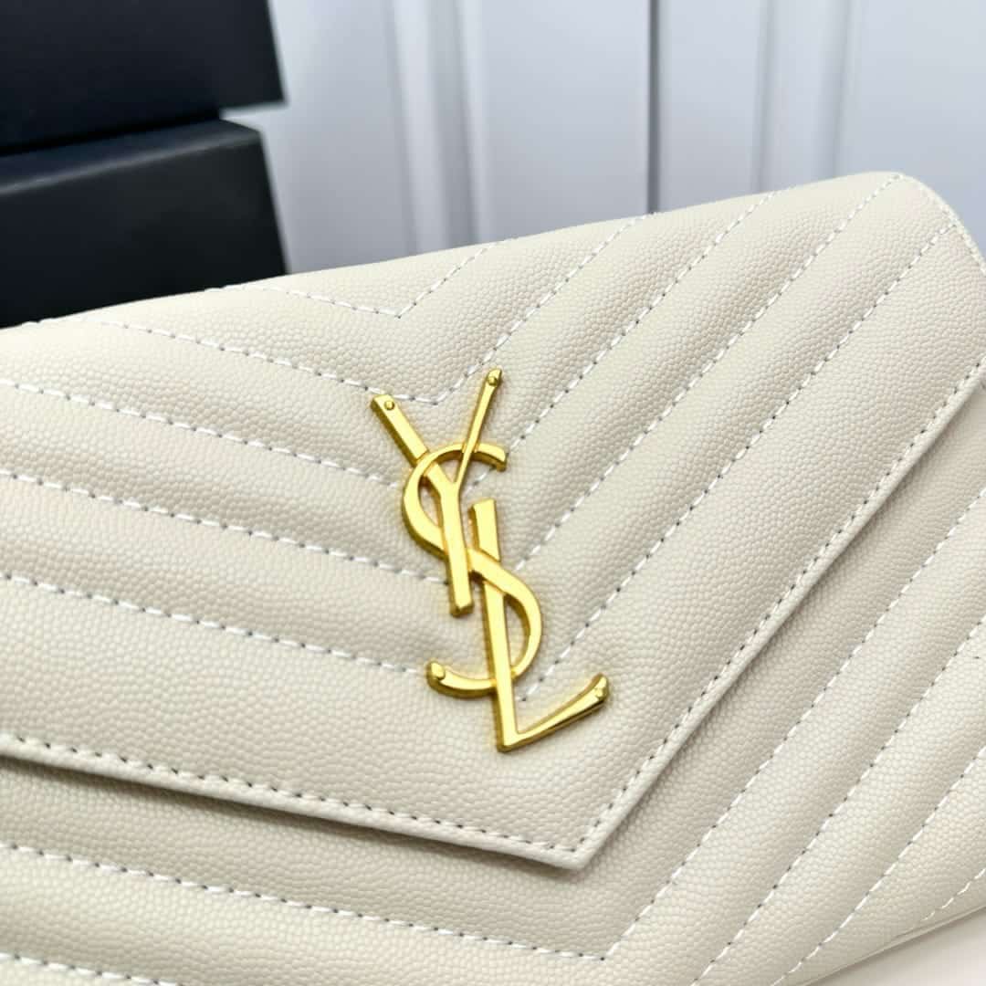 Saint Laurent Classic Cassandre Chain Wallet In Grain De Poudre Leather White 24Cm 377828BOW019207 - Image 6
