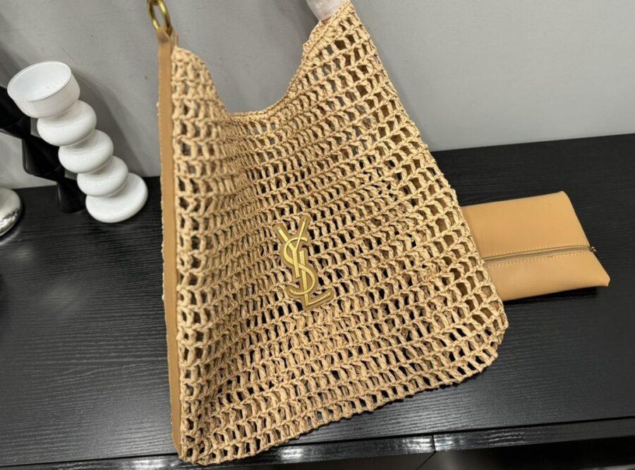 Alternative view of Saint Laurent Oxalis In Raffia Crochet And Leather Naturel 41Cm 773984Gaaeb9718