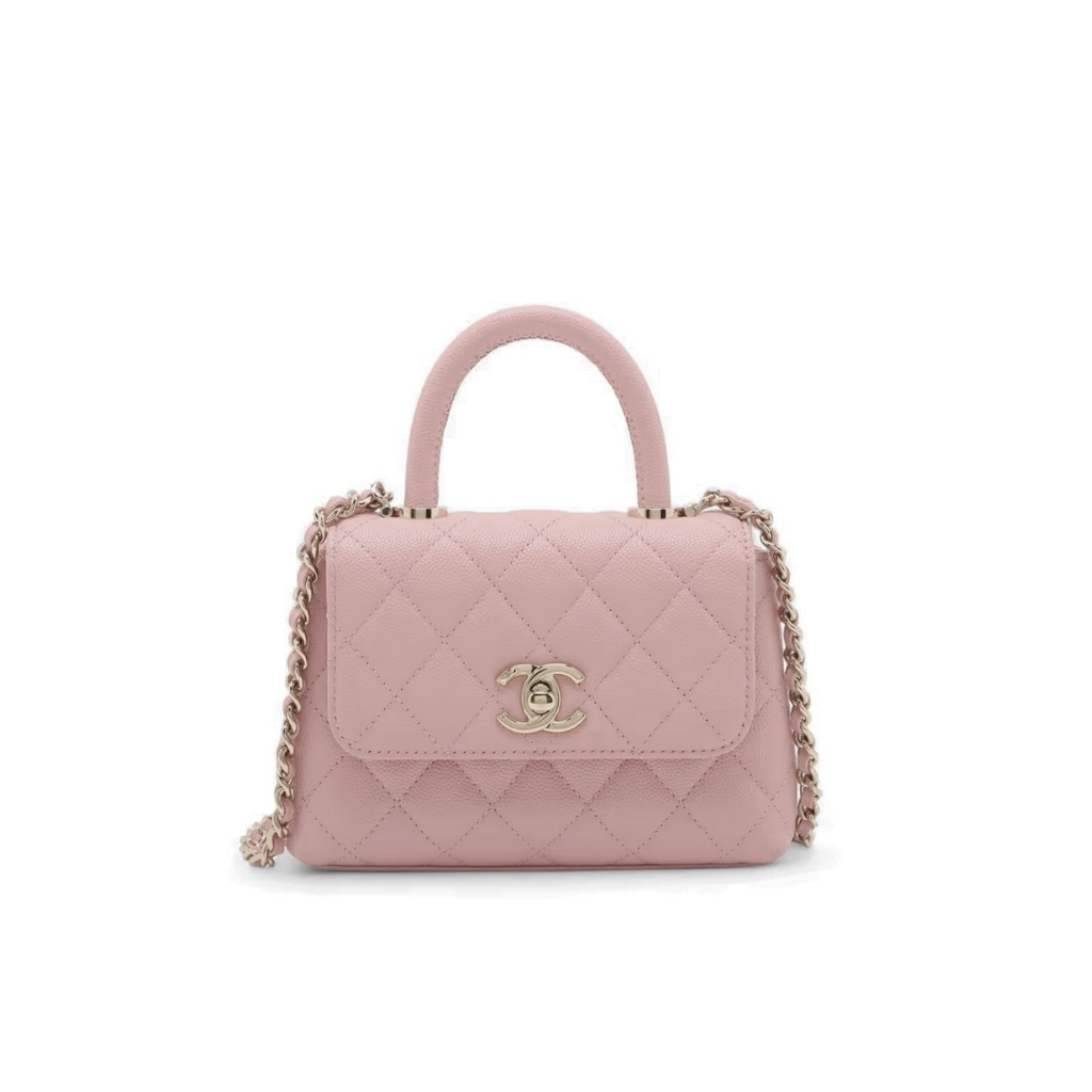 Chanel Mini Coco Handle Flap Bag Caviar Gold Hardware Pink 19Cm