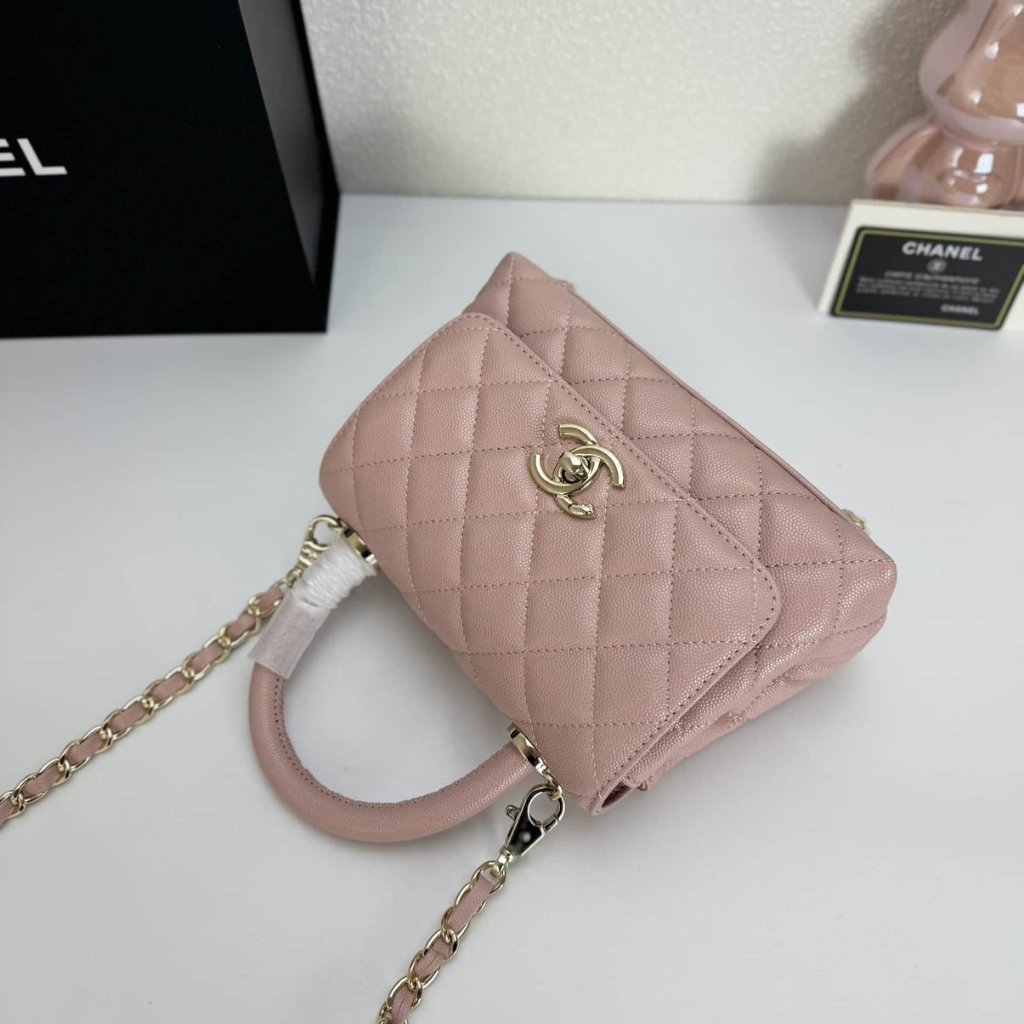 Chanel Mini Coco Handle Flap Bag Caviar Gold Hardware Pink 19Cm - Image 9