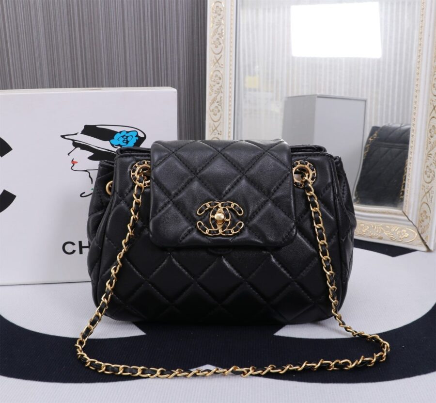 Alternative view of Chanel Mix Accordion Cc Flap Bag Quilted Glazed Leather Black 23Cm