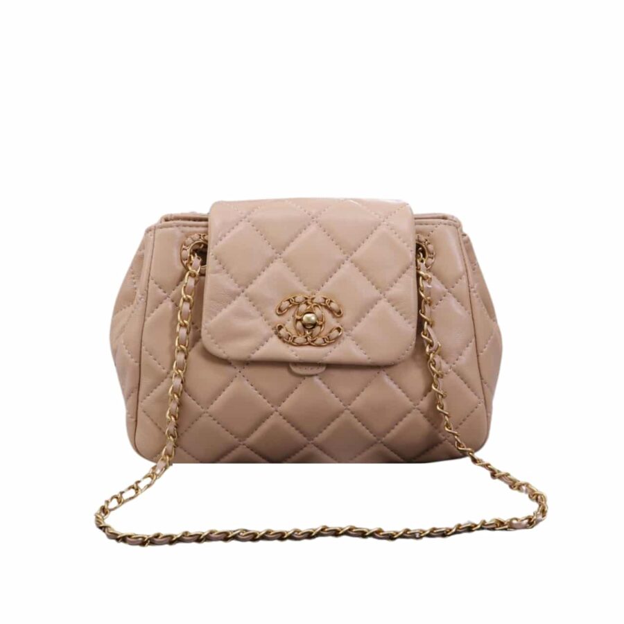 Chanel Mix Accordion Cc Flap Bag Quilted Glazed Leather Pink 23Cm
