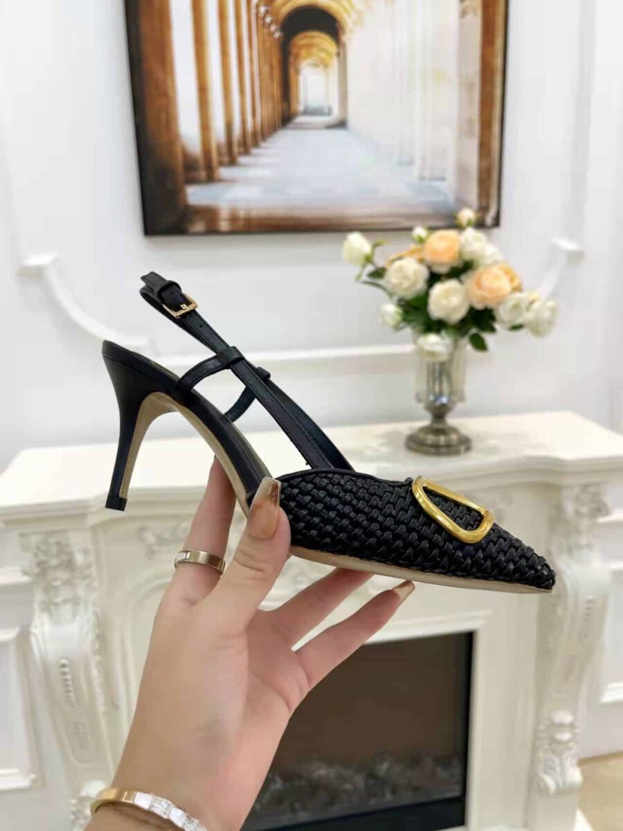 Alternative view of Valentino Garavani Vlogo Woven Leather Slingback Pumps Black