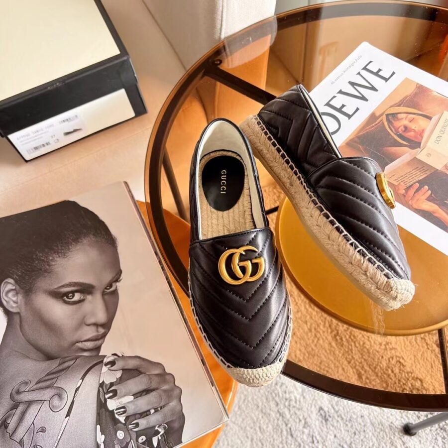 Alternative view of Gucci Espadrille Matelasse Chevron Leather With Double G Black 551890 Bko00 1000