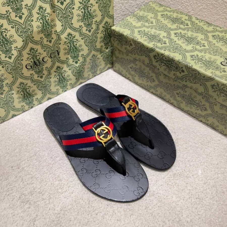 Alternative view of Gucci Double G Thong Leather Navy Blue 0B7N0 7100