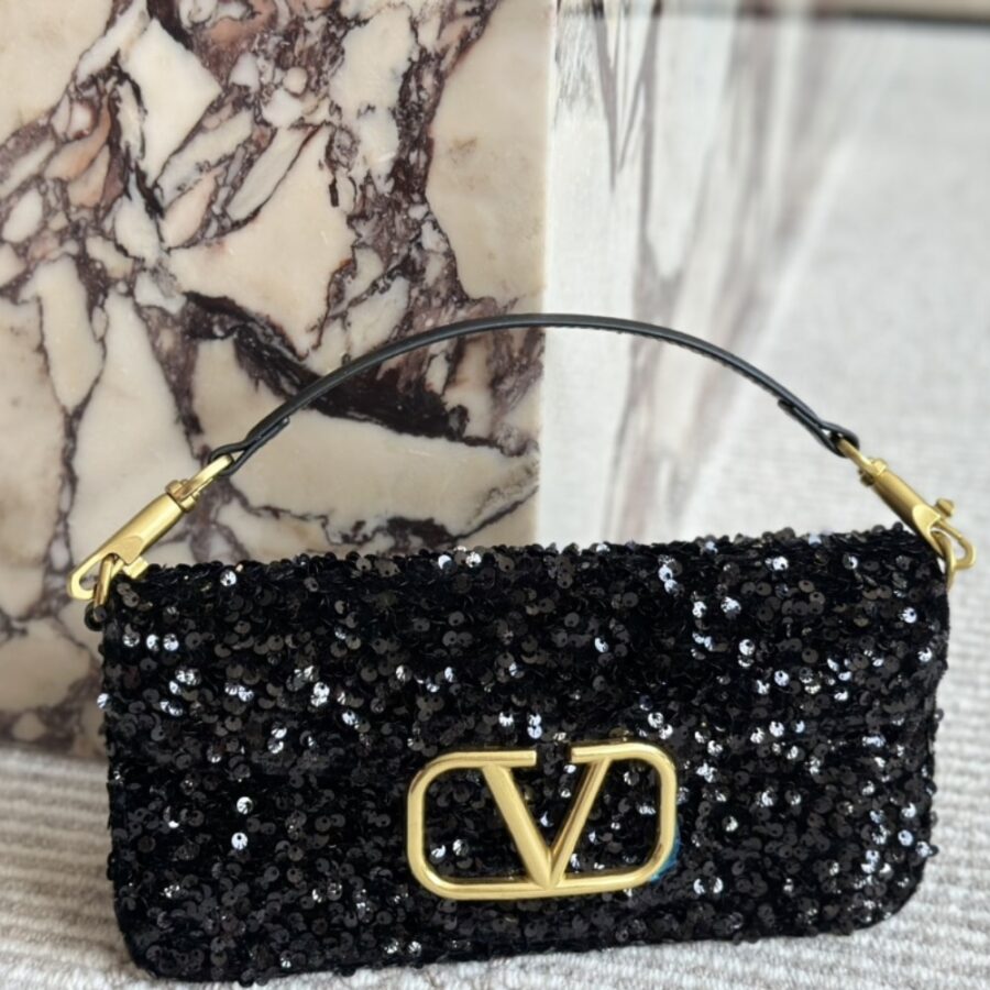 Alternative view of Valentino Loco Medium Vlogo Sequins Shoulder Bag Black 26Cm