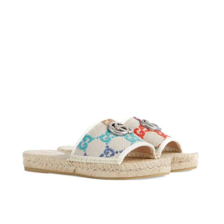 Gucci Women's GG Multicolor Slip On Espadrille Slide Sandals 678037 UFT70 8470