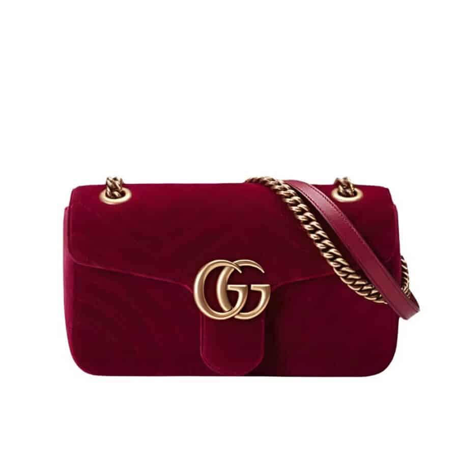 Gucci Gg Marmont Shoulder Bag Velvet Leather Red 20Cm 443497K4D2T 6433