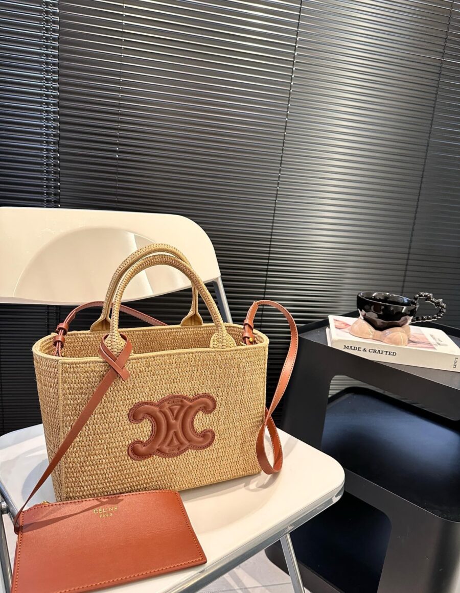 Alternative view of Celine Small Cabas Thais In Raffia And Leather Tan 27Cm 116302Ff7 04Lu