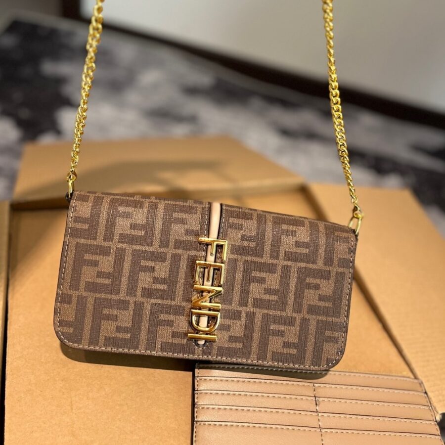Alternative view of Fendi Fendigraphy Ff Fabric Wallet On Chain Brown 21Cm 8Bs076 Ad23