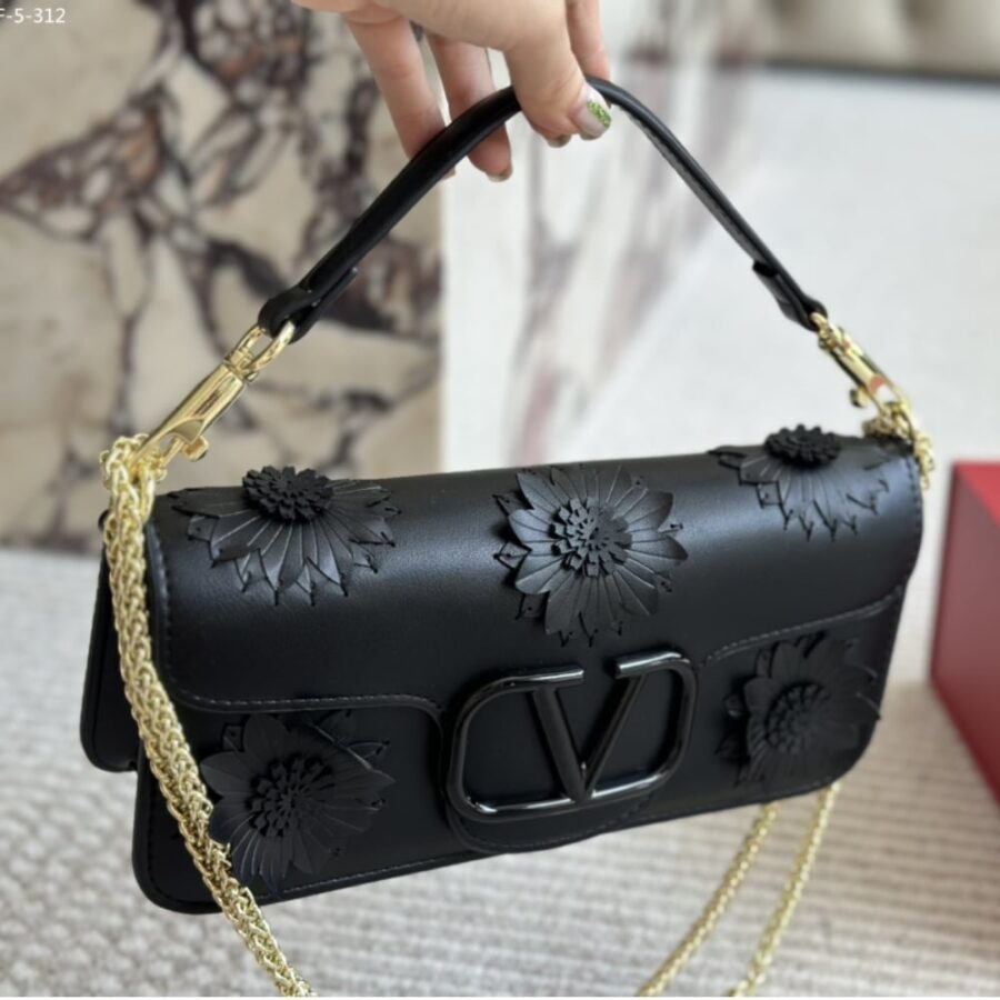 Alternative view of Valentino Garavani Loco Flower Applique Shoulder Bag Black 26Cm