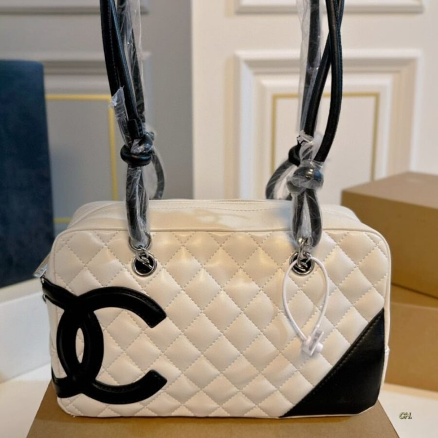 Alternative view of Chanel Cambon Bowler Bag Quilted Leather White And Black 26Cm